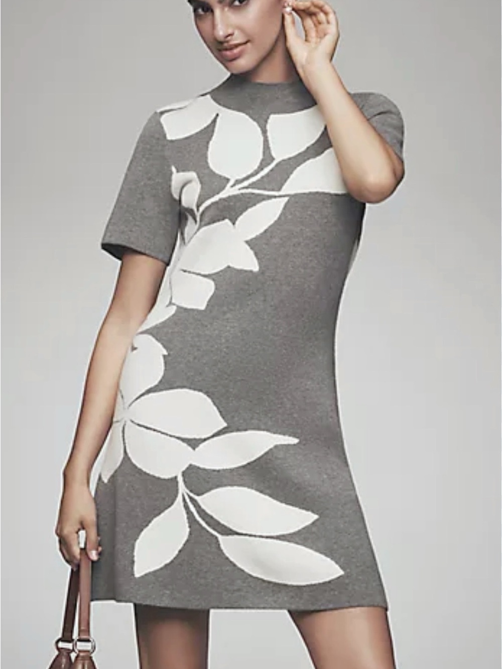 Anthropologie The Nina Gray Short-Sleeve Mock-Neck Mod Mini Dress XL